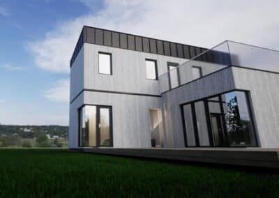 En 3d-rendering av ett modernt hus med Bygglovsritningar. - Bygglovshandlingar från Bygglovsproffsen